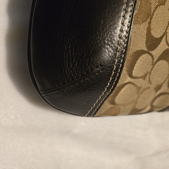 Coach Brown Signature Shoulder Bag With Leather Trim And Matching Card Holder - Picture 12 of 14